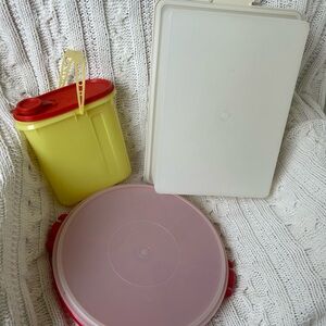 Tupperware Set with Yellow, White, and Pink Accents